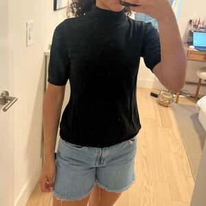 Black Fitted Short Sleeve Mandarin Collar Tee